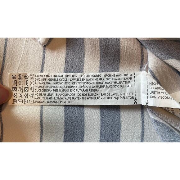 Zara Woman Striped Tunic Top Blue White V-Neck Hi-Low Hem Sz L Coastal Beachy - Picture 5 of 8